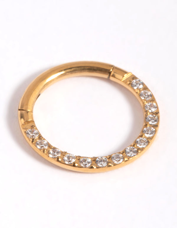 Gold Plated Titanium Cubic Zirconia Clicker Ring