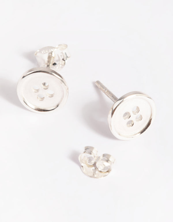 Sterling Silver Button Stud Earrings