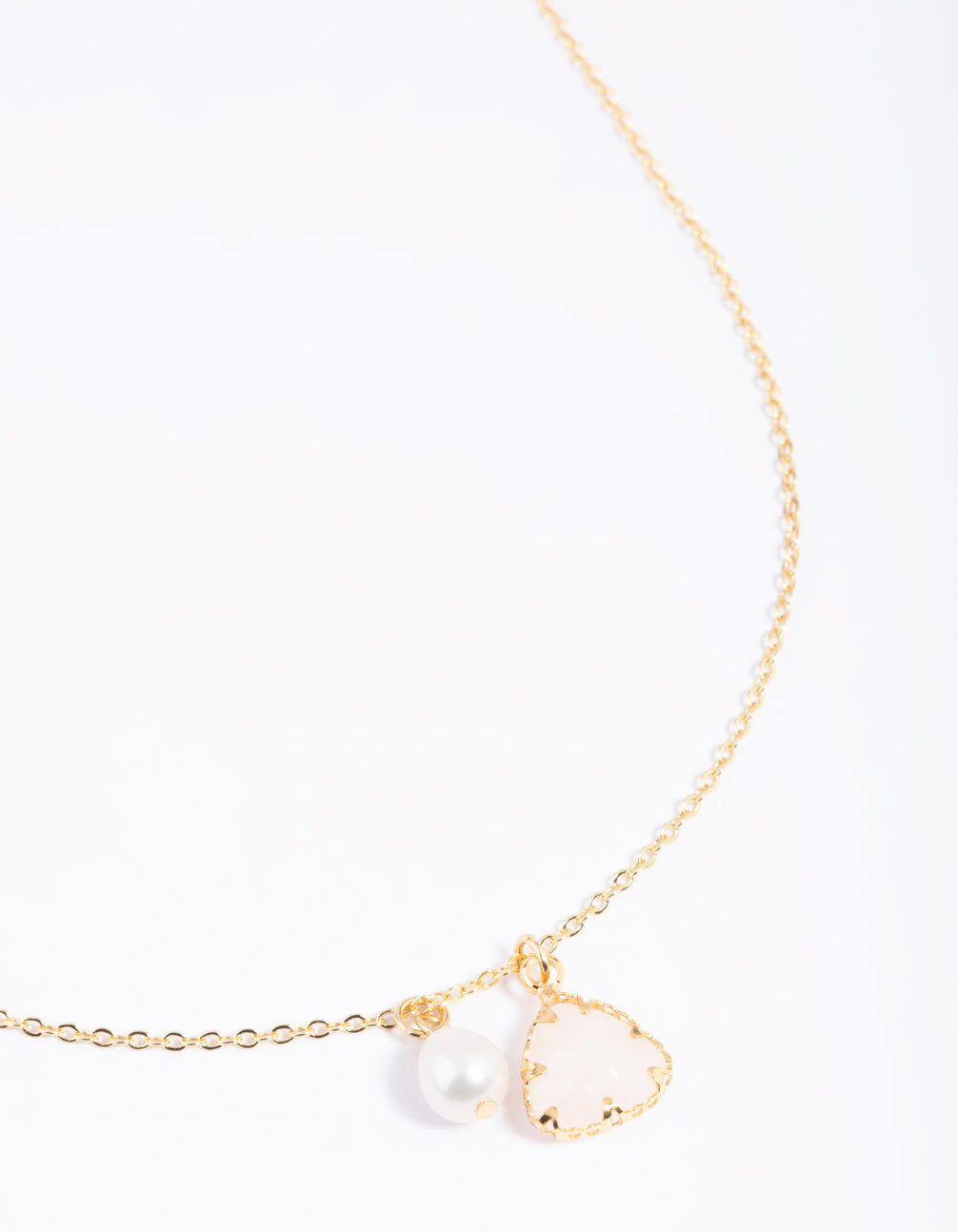 Gold Plated Freshwater Pearl & Rose Quartz Charm Necklace