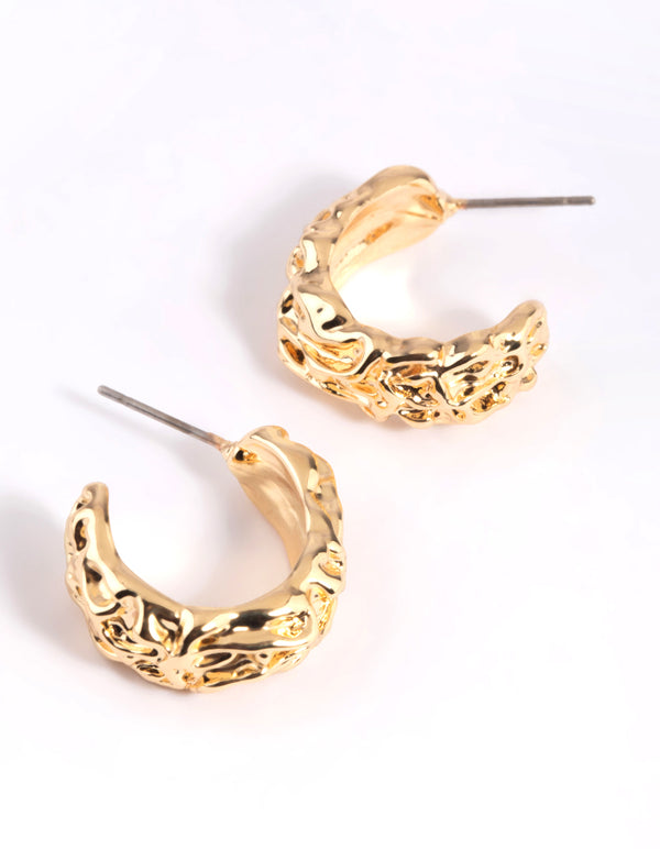 Gold Plated Molten Hoop Earrings