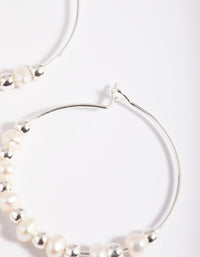 Silver Plated Wire Pearl Hoop Earrings - link has visual effect only