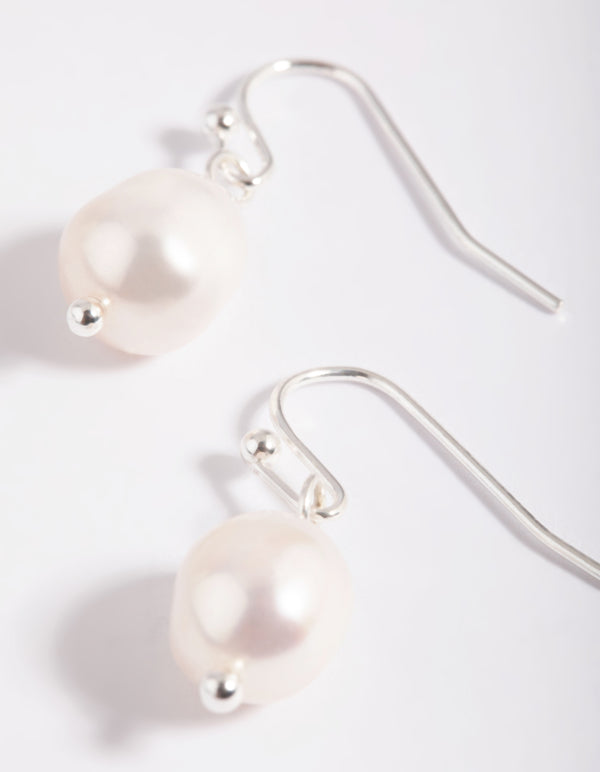 Silver Plated Brass  Pearl Drop Earrings