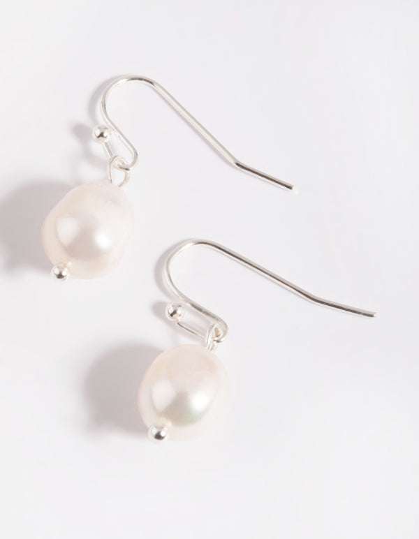 Silver Plated Brass  Pearl Drop Earrings