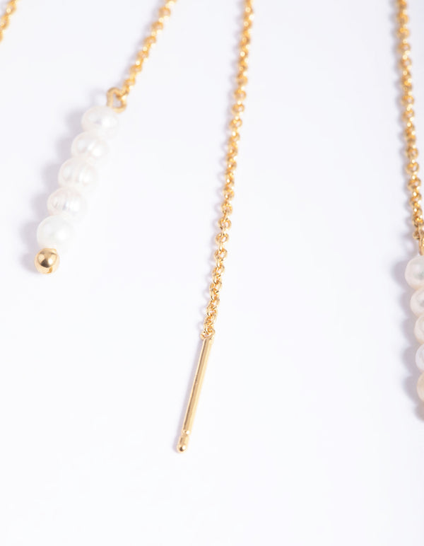 Gold Plated Pearl Thread Through Earrings