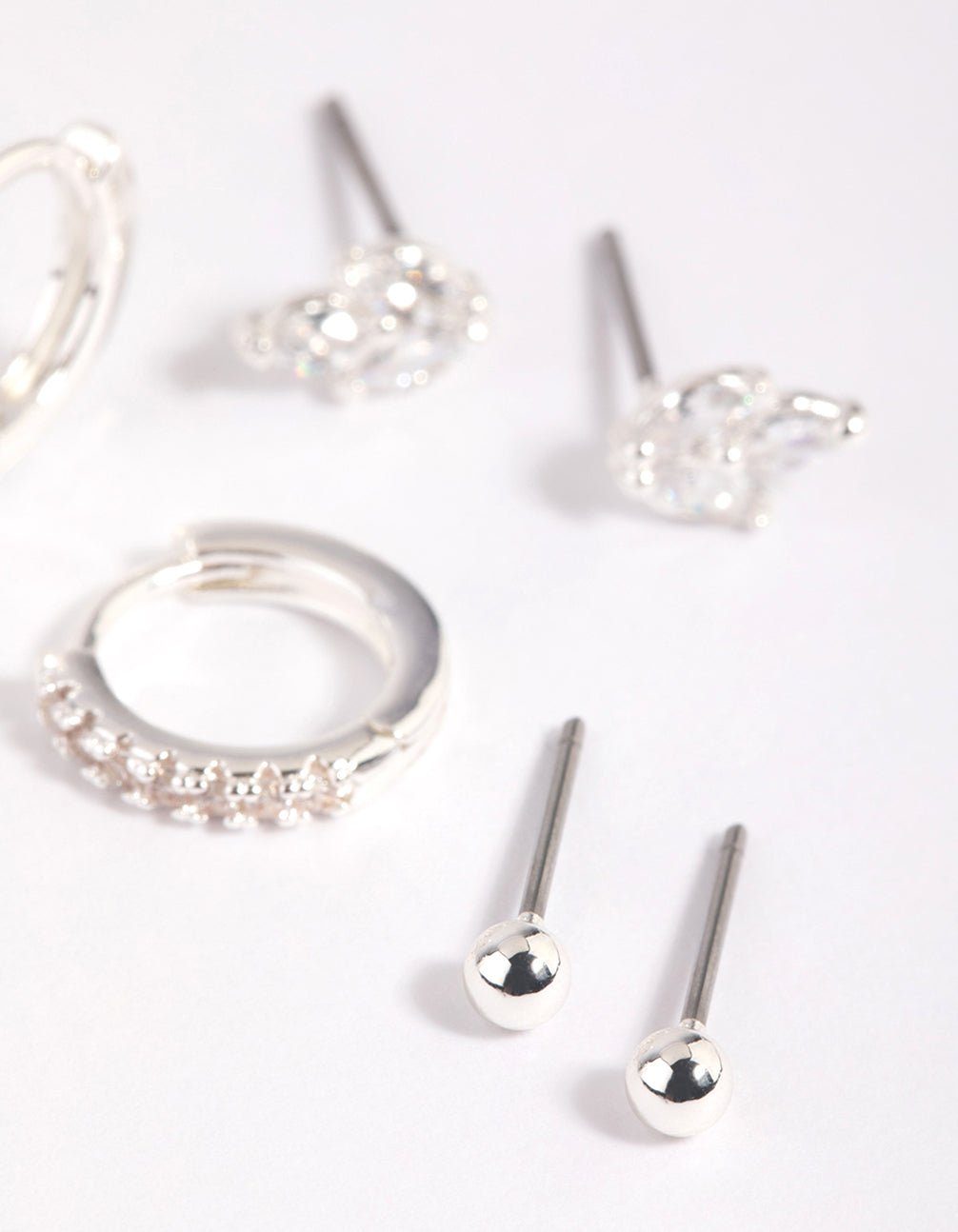 Silver Plated Brass  Cubic Zirconia Leaf Earring Stack 6-Pack
