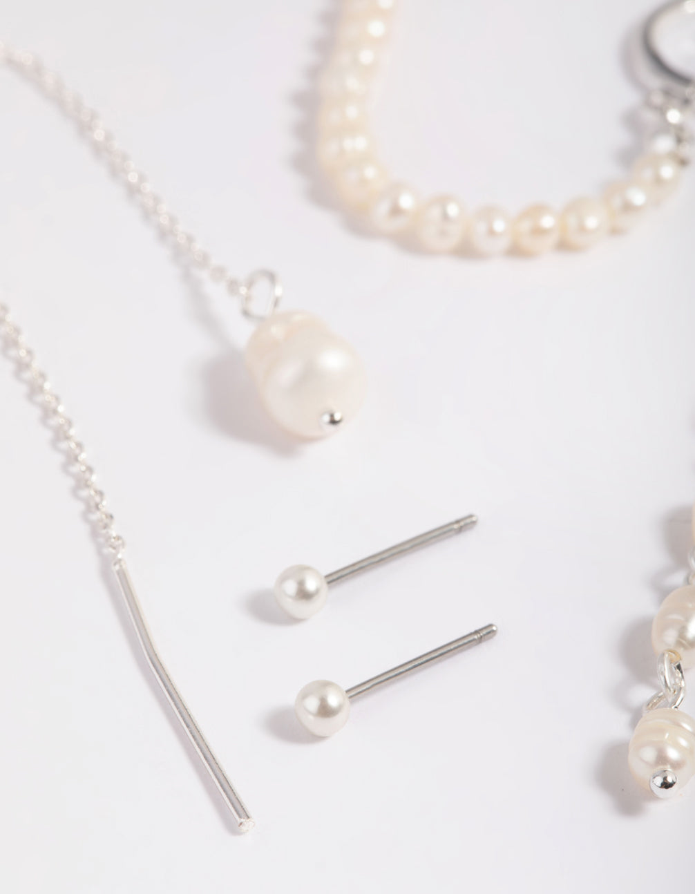 SIlver Plated Pearl Chain Earring Stack 6-Pack