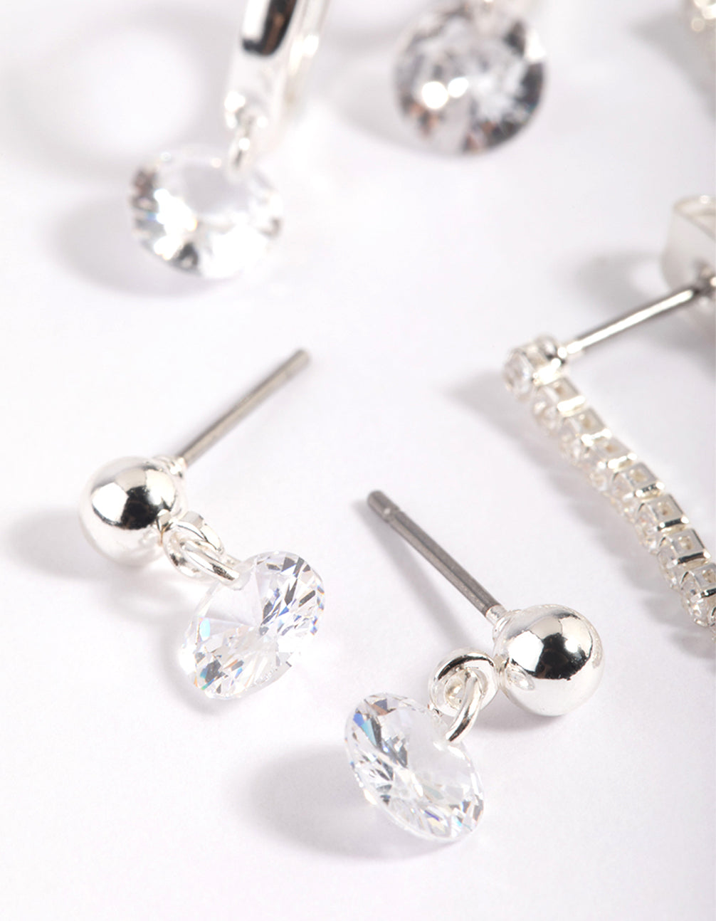 Silver Plated Brass  Cubic Zirconia Earring Stack 6-Pack