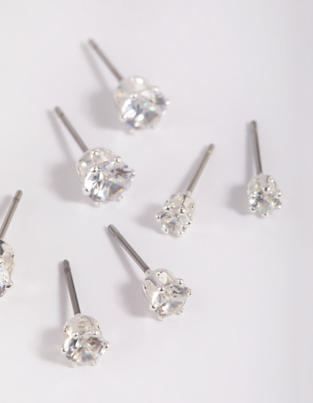 Silver Plated Brass  Cubic Zirconia Ascending Earring Stack 8-Pack