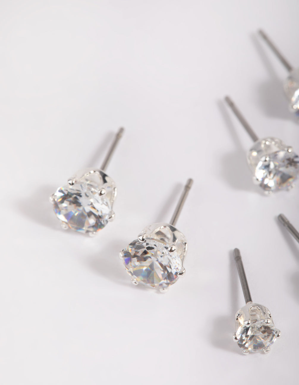 Silver Plated Brass  Cubic Zirconia Ascending Earring Stack 8-Pack