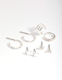 Silver Plated Brass  Star & Moon Stud Earring 8-Pack - link has visual effect only