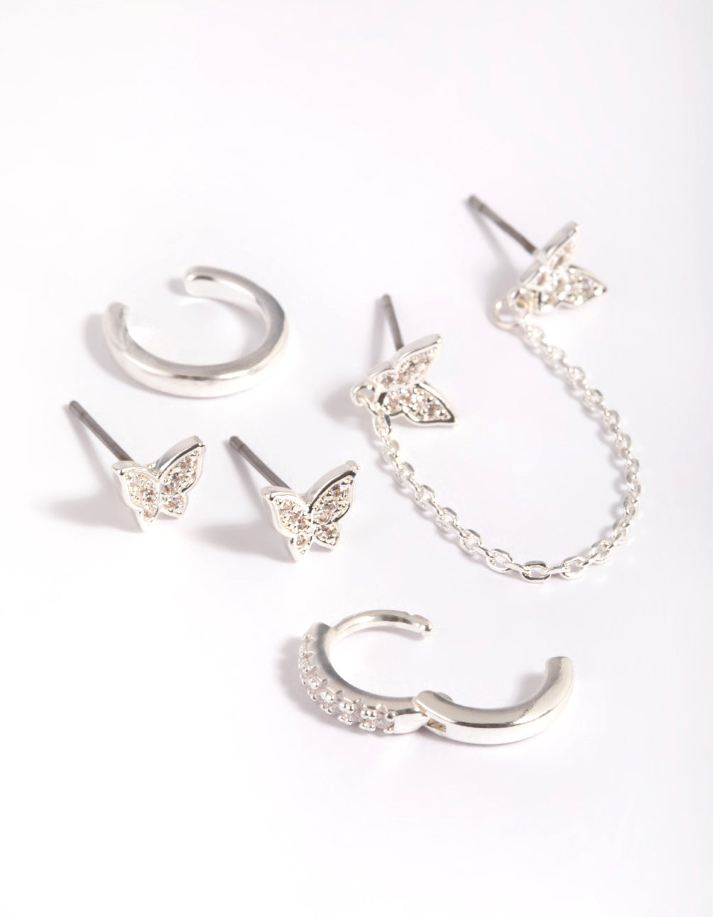 Silver Plated Brass  Butterfly Chain Earring Stack 6-Pack