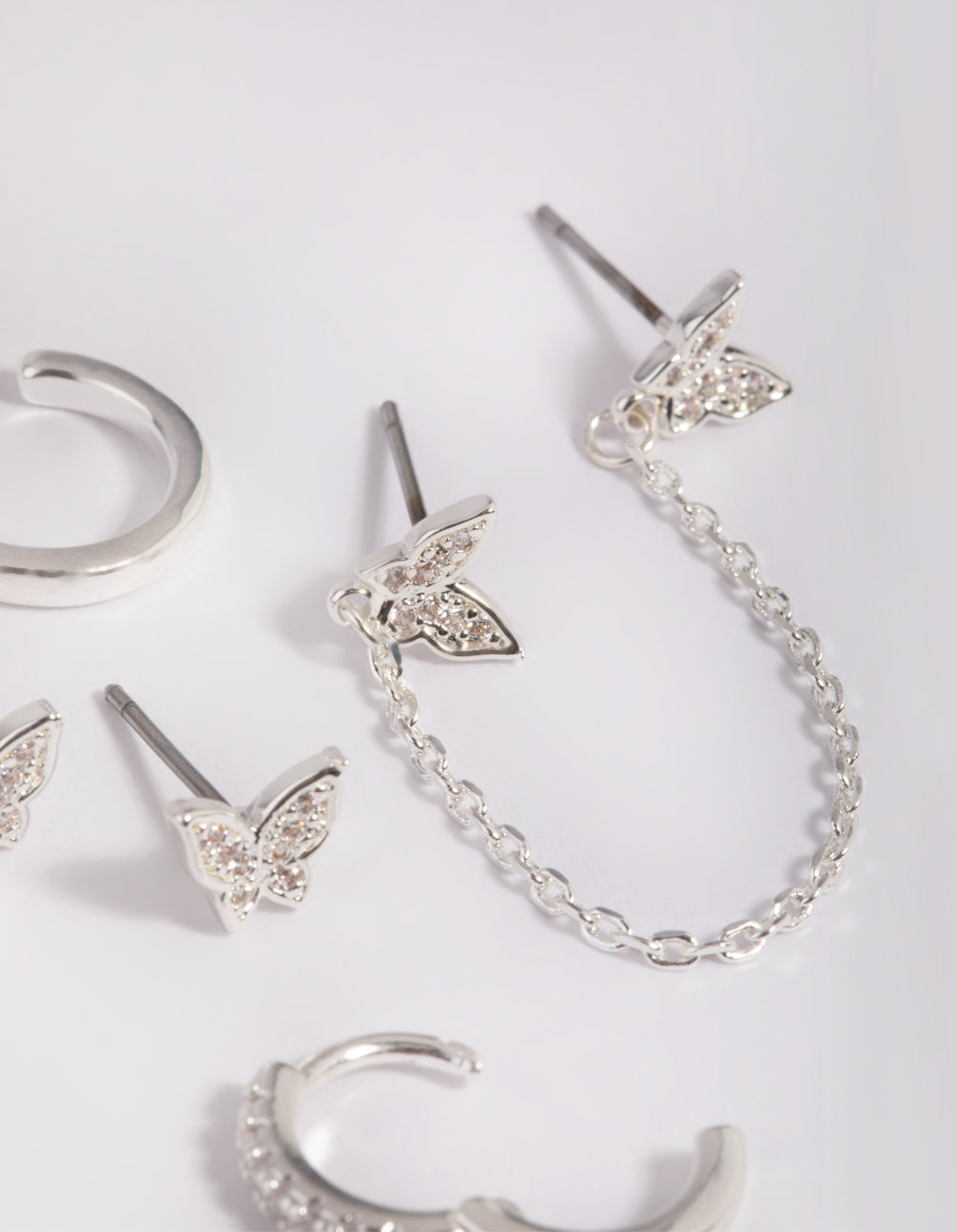 Silver Plated Brass  Butterfly Chain Earring Stack 6-Pack