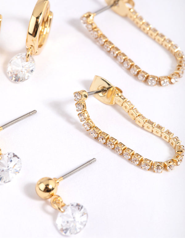 Gold Plated Cubic Zirconia Earring Stack 6-Pack