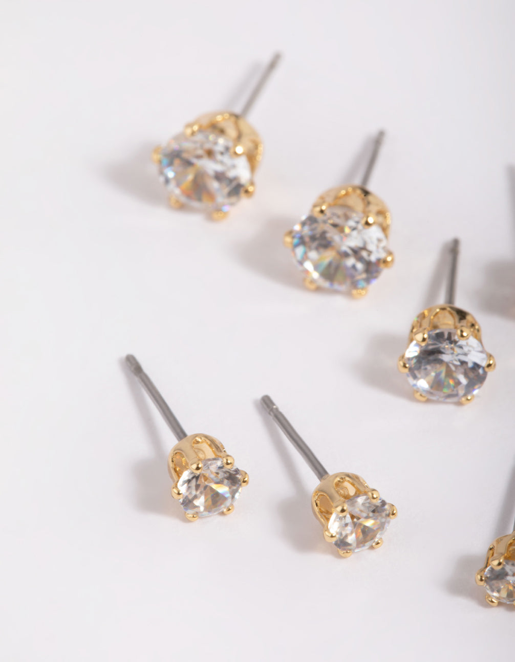 Gold Plated Brass Cubic Zirconia Ascending Earring Stack 8-Pack