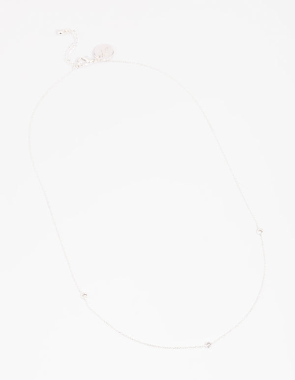 Silver Plated Brass  Cubic Zirconia Fine Necklace