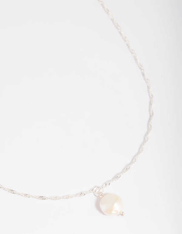 Silver Plated Brass  Flat Pearl Necklace
