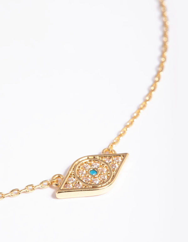 Gold Plated Brass Evil Eye Pendant Necklace