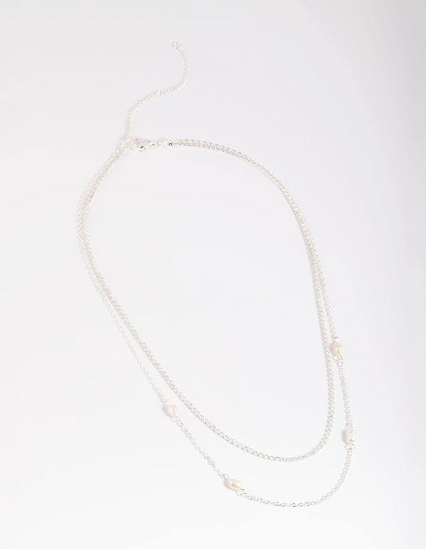 Silver Plated Brass  Pearl Layered Necklace