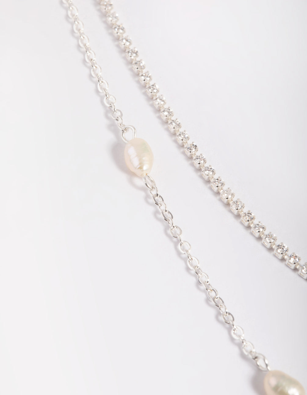Silver Plated Brass  Pearl Layered Necklace