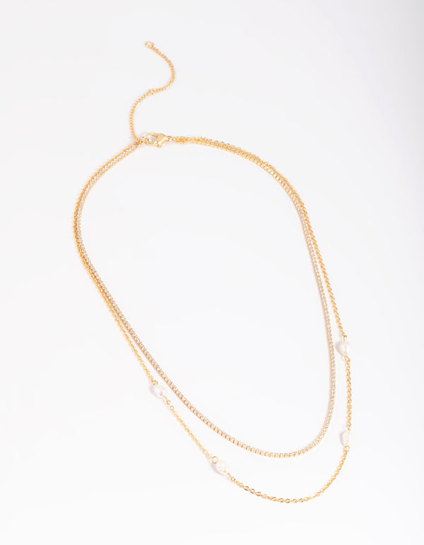 Gold Plated Pearl Layered Necklace