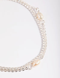 Silver Plated Brass  Cubic Zirconia Pearl Bracelet - link has visual effect only