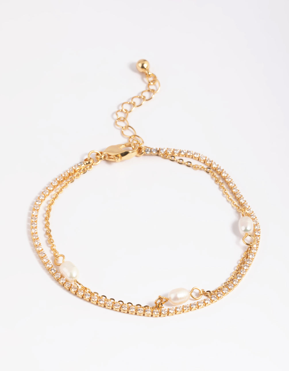 Gold Plated Brass Cubic Zirconia & Pearl Bracelet