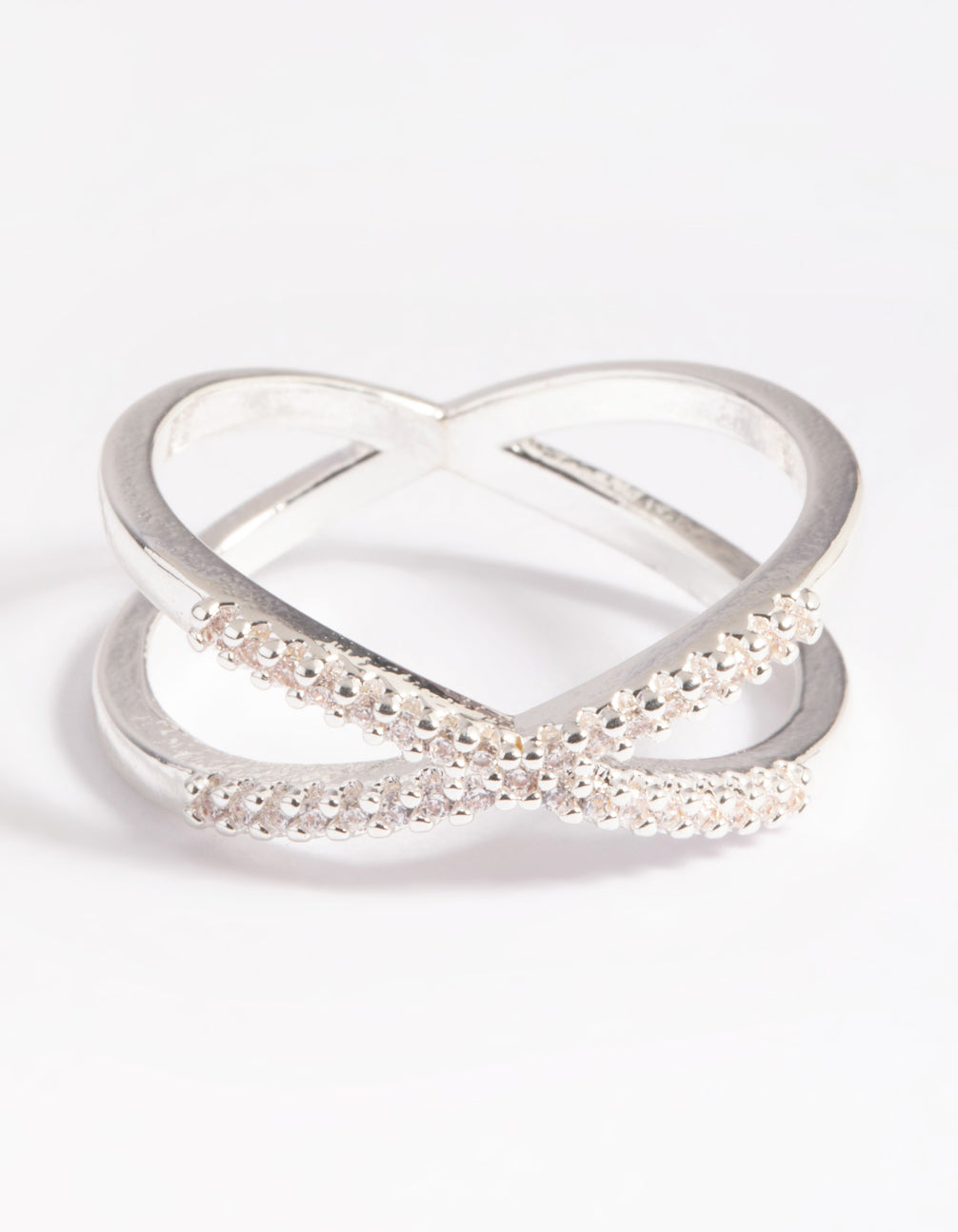 Silver Plated Cubic Zirconia Crossover Ring