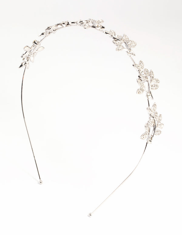 Silver Diamante Leaf Cluster Headband