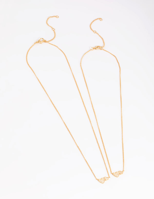 Gold Plated Brass Cubic Zirconia Linked Hearts Necklace Set