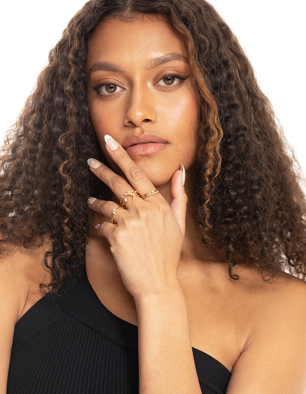 Gold Plated Diamante Celestial Ring Stack 6-Pack