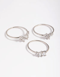 Silver Plated Cubic Zirconia Cluster Ring Stack Pack - link has visual effect only