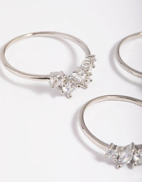 Silver Plated Cubic Zirconia Cluster Ring Stack Pack - link has visual effect only