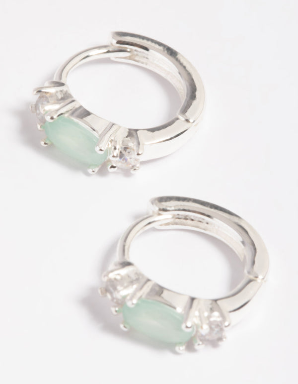 Green Amazonite & Diamante Huggie Hoop Earrings