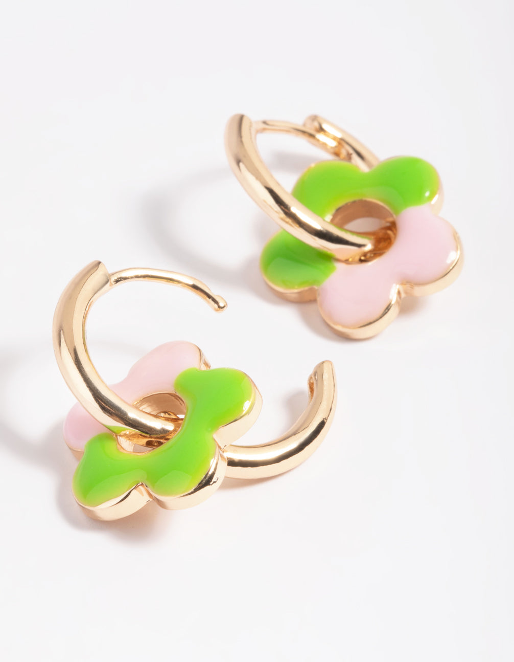 Green Daisy Huggie Hoop Earrings