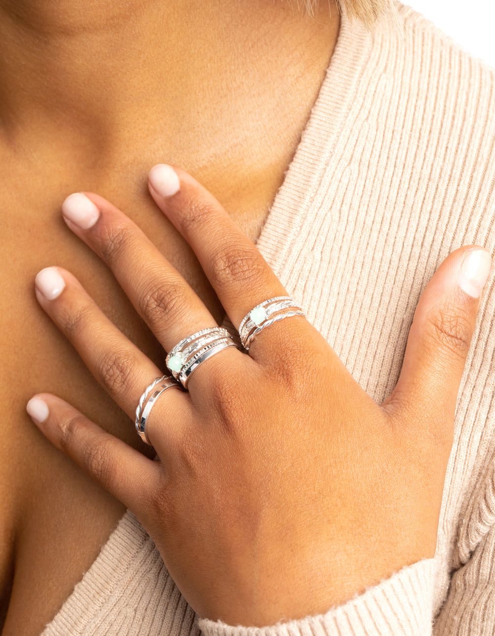 Green Fluorite Textured Ring Stack Pack
