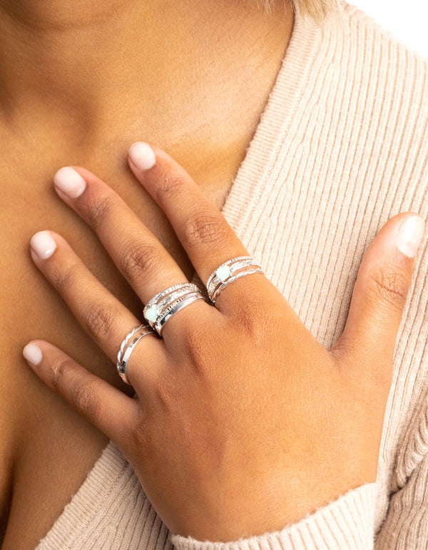 Green Fluorite Textured Ring Stack Pack