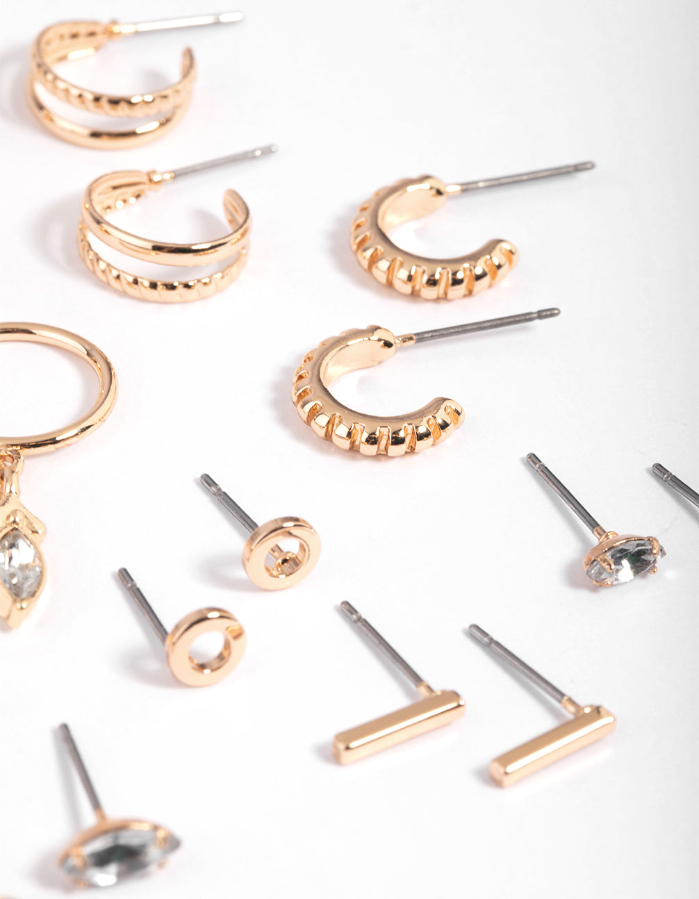 Gold Mixed Stone Stud & Hoop Earring 8-Pack
