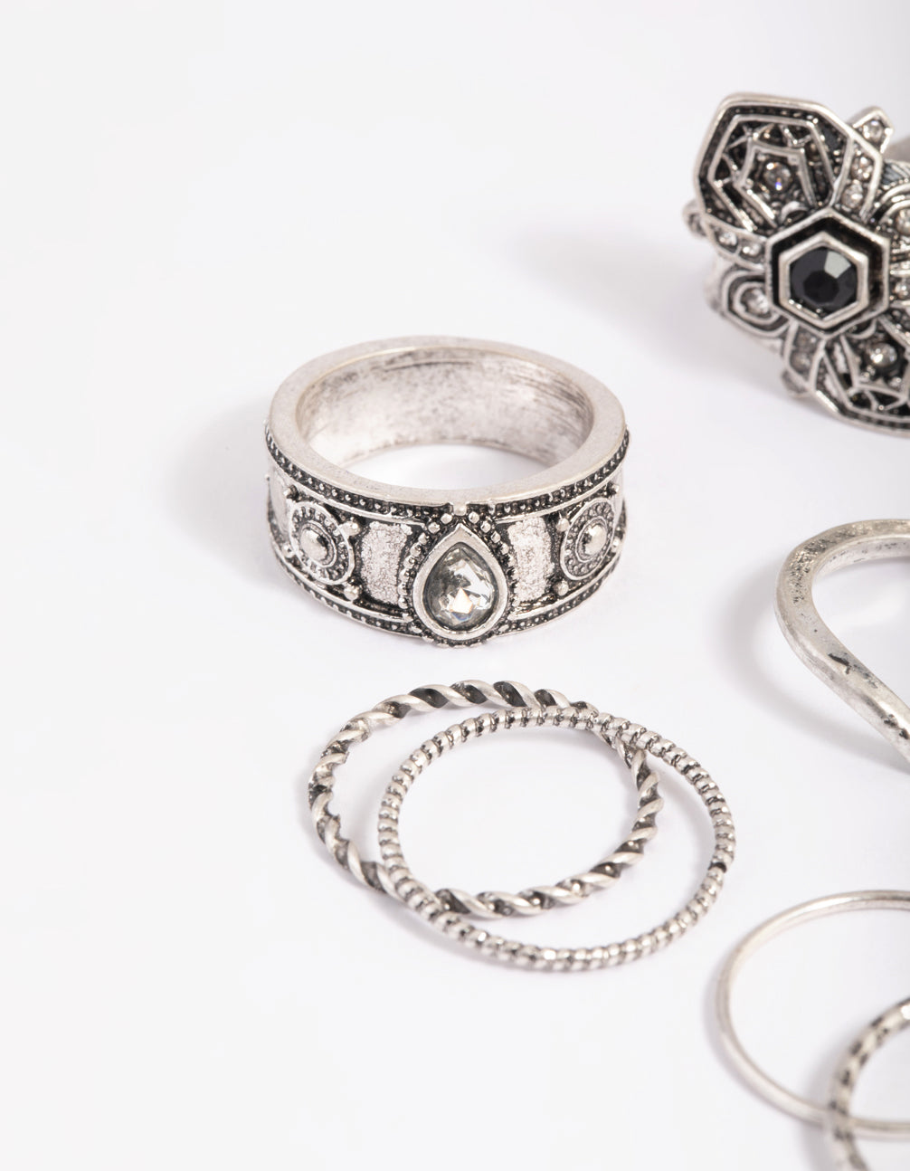 Antique Silver Filigree Ring Stack 8-Pack