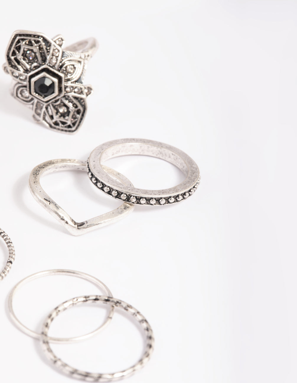 Antique Silver Filigree Ring Stack 8-Pack
