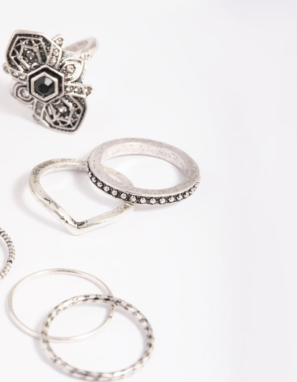 Antique Silver Filigree Ring Stack 8-Pack
