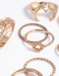 Antique Gold Crescent Ring Stack 8-Pack - link has visual effect only