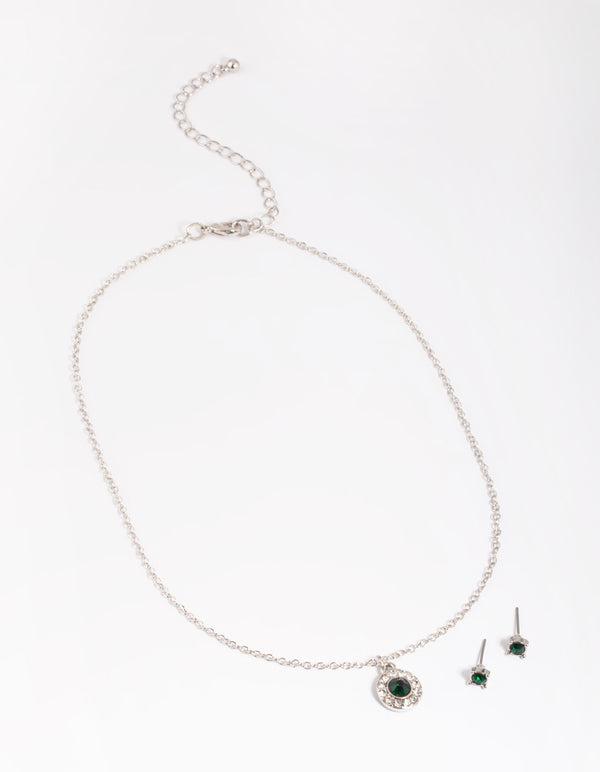 Silver Diamante Necklace & Earrings Set