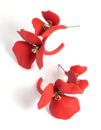 Red Double Flower Hoop Earrings - link has visual effect only