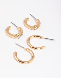 Gold Diamante Huggie Hoop Earring Pack - link has visual effect only