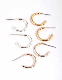 Mixed Metal Simple Huggie Hoop Earrings - link has visual effect only