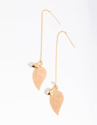 Gold Fine Leaf Thread Through Earrings - link has visual effect only