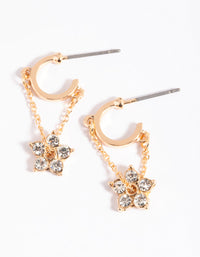 Gold Diamante Flower Chain Huggie Hoop Earrings - link has visual effect only