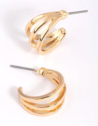 Gold Triple Row Huggie Hoop Earrings - link has visual effect only