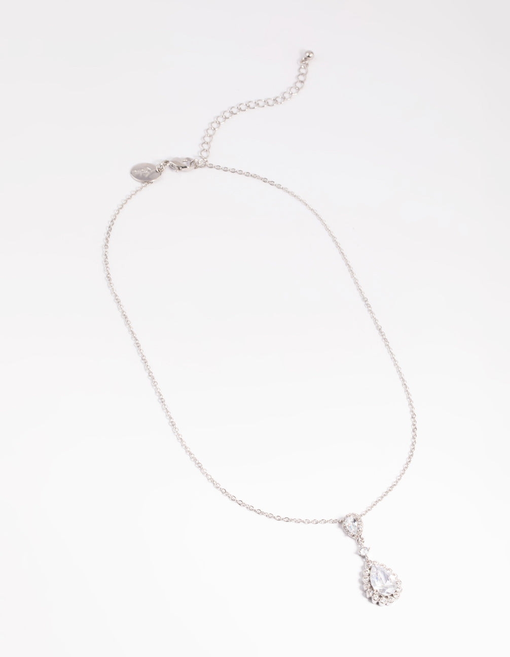 Rhodium Regal Pear Pendant Necklace