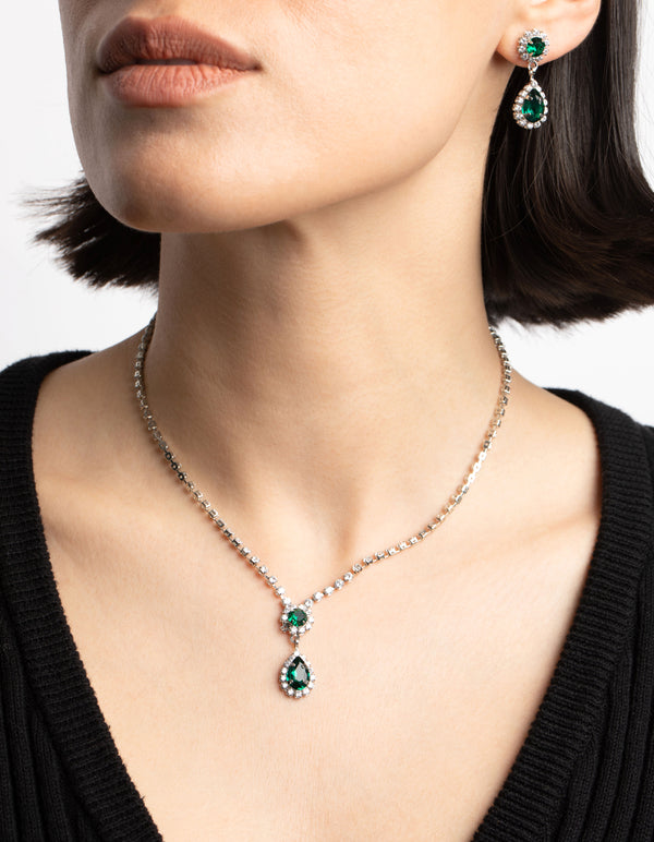 Silver Pear Pendant Necklace & Earrings Set